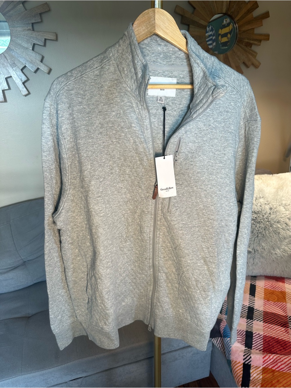 Goodfellow & Co. Heather Gray QuilyedFull-Zip Sweatshirt NWT